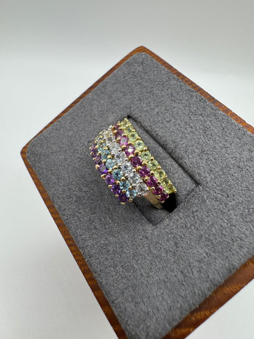 9ct gold multi gem cluster ring