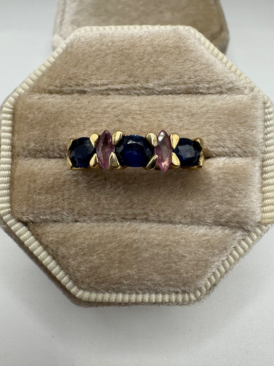 9ct gold London blue and pink topaz ring