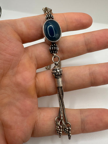 Vintage blue agate necklace with tassel