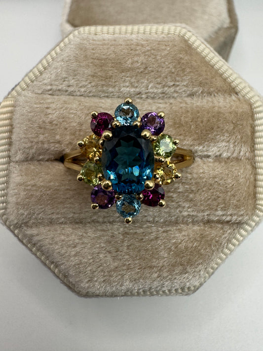 9ct gold multi-gem cluster ring