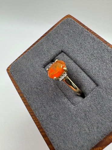 9ct gold fire opal and diamond ring