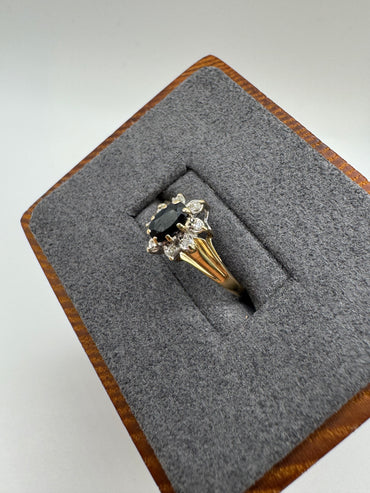 9ct gold sapphire and diamond cluster ring