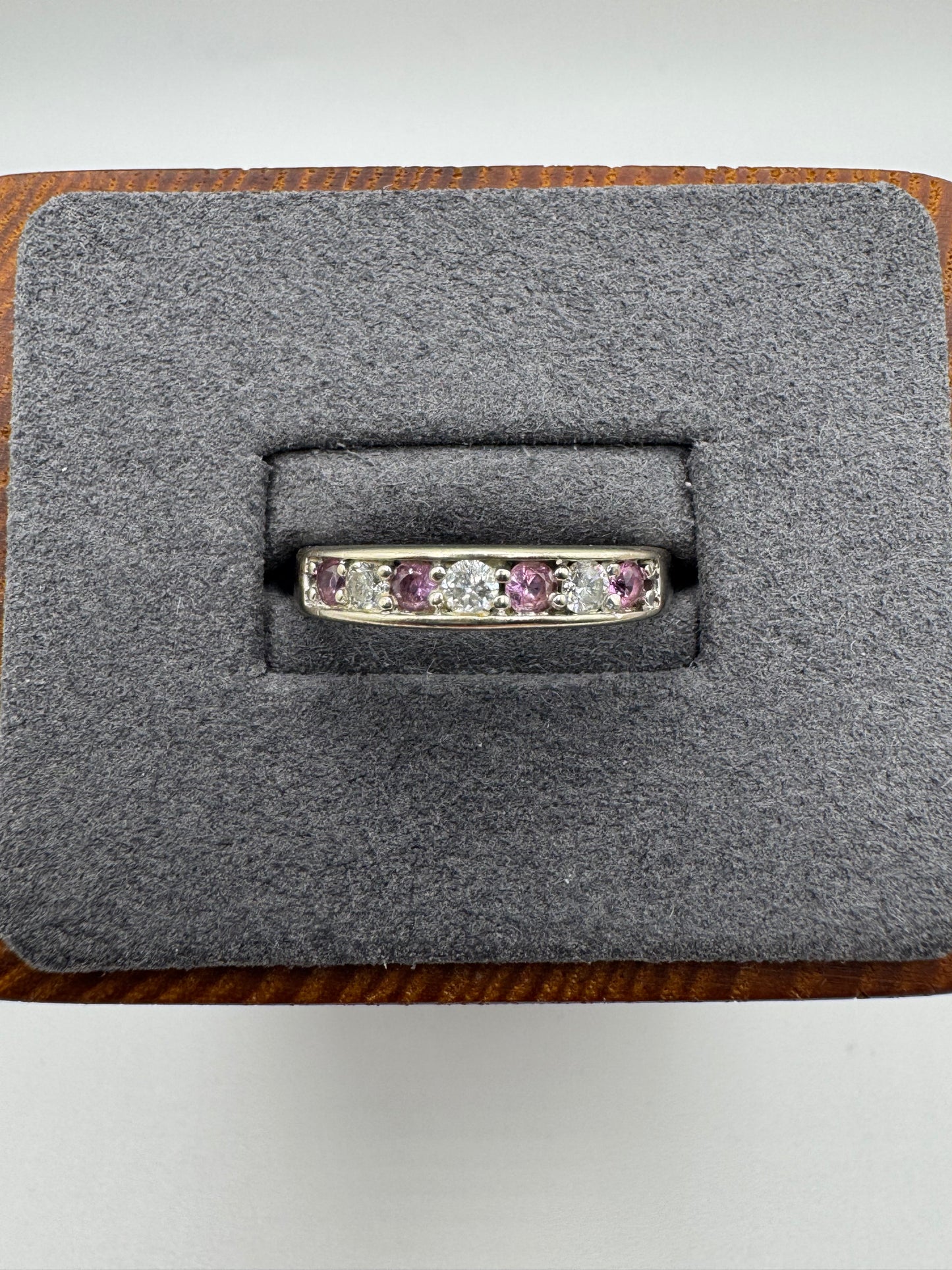 9ct white gold pink topaz and diamond ring