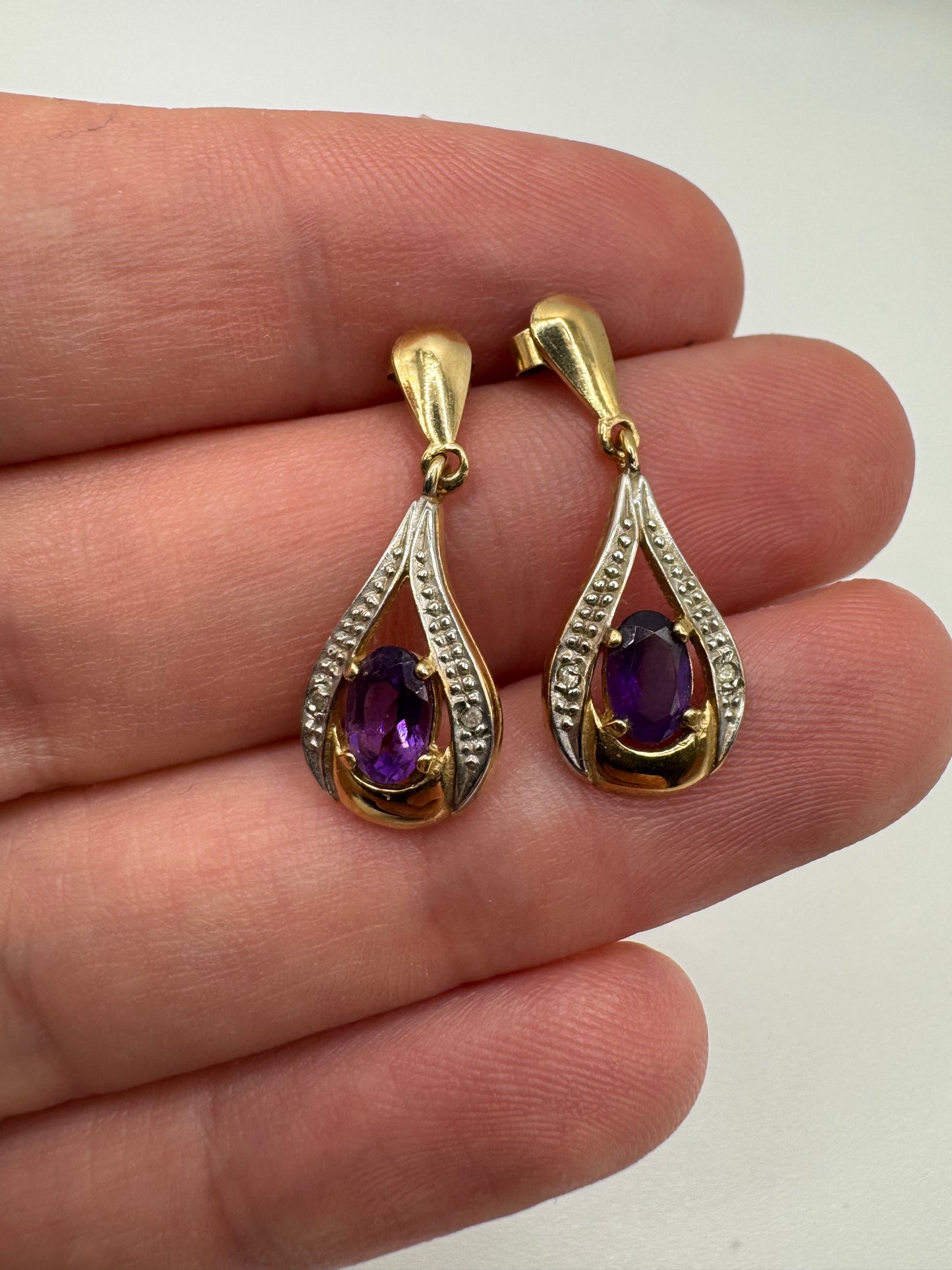 9ct gold amethyst and diamond earrings