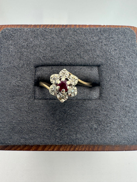 9ct gold ruby and diamond cluster ring