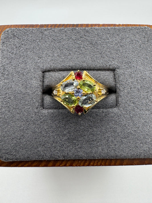 9ct gold multi-gem and diamond ring