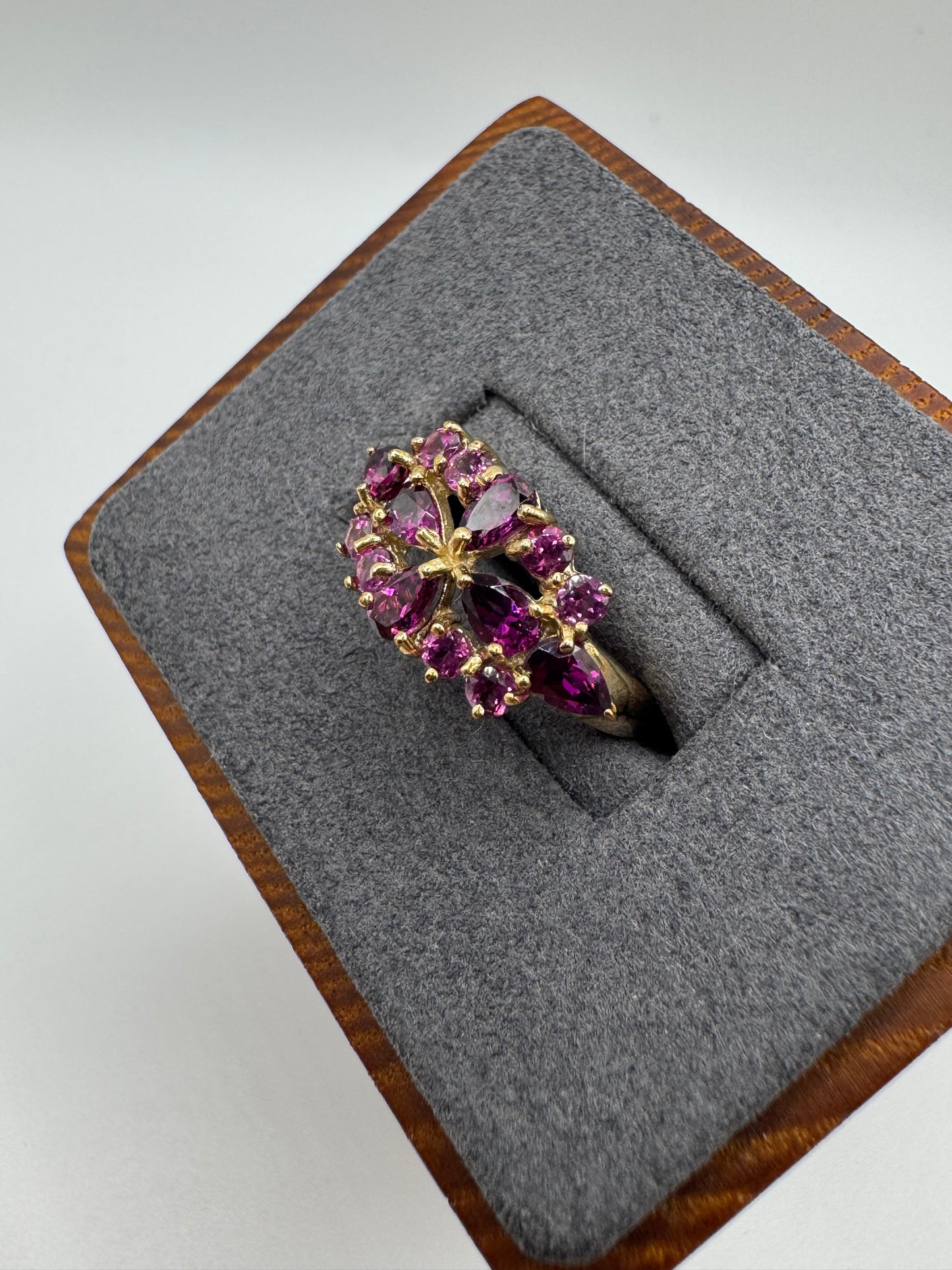 9ct gold almandine garnet and pink topaz ring