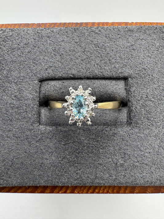 9ct gold topaz and diamond cluster ring