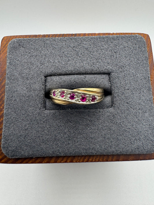 9ct gold ruby and diamond crossover ring
