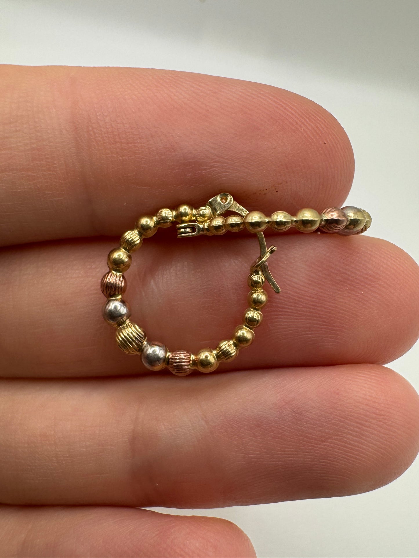 9ct tri-gold beaded creole earrings