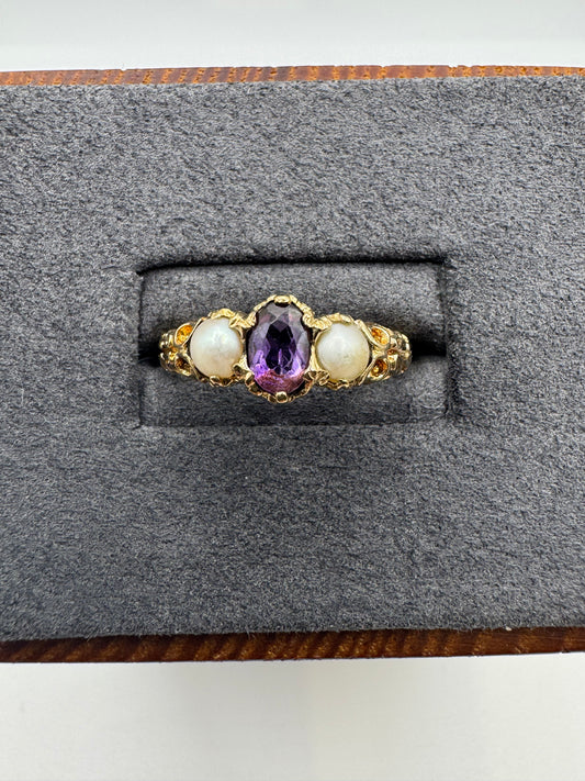 9ct gold amethyst and pearl ring