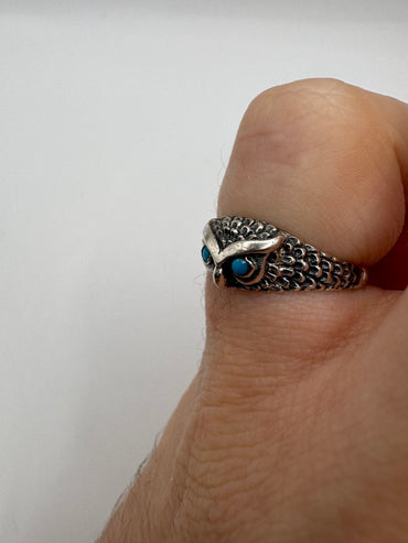 Silver turquoise owl ring