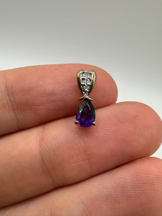 9ct gold amethyst and diamond pendant