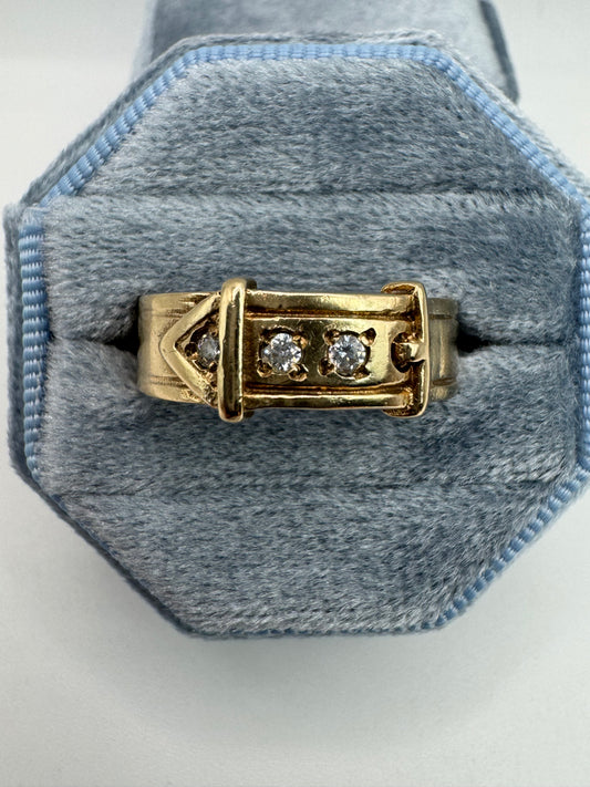 Heavy 9ct gold cz buckle ring