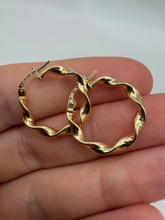 9ct gold twisted creole earrings