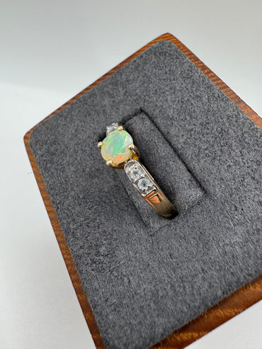 9ct gold opal and zircon ring