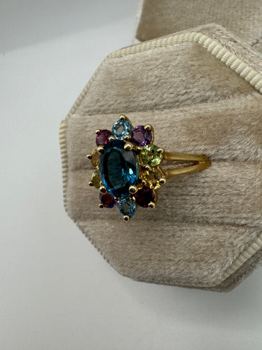 9ct gold multi-gem cluster ring
