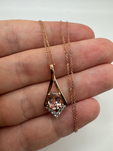 9ct rose gold morganite and zircon necklace (16”)