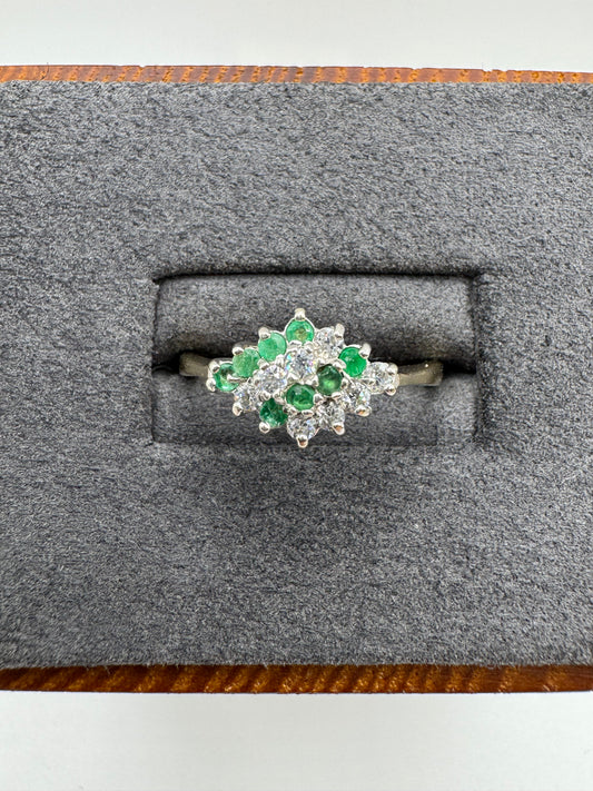 9ct gold emerald and zircon ring