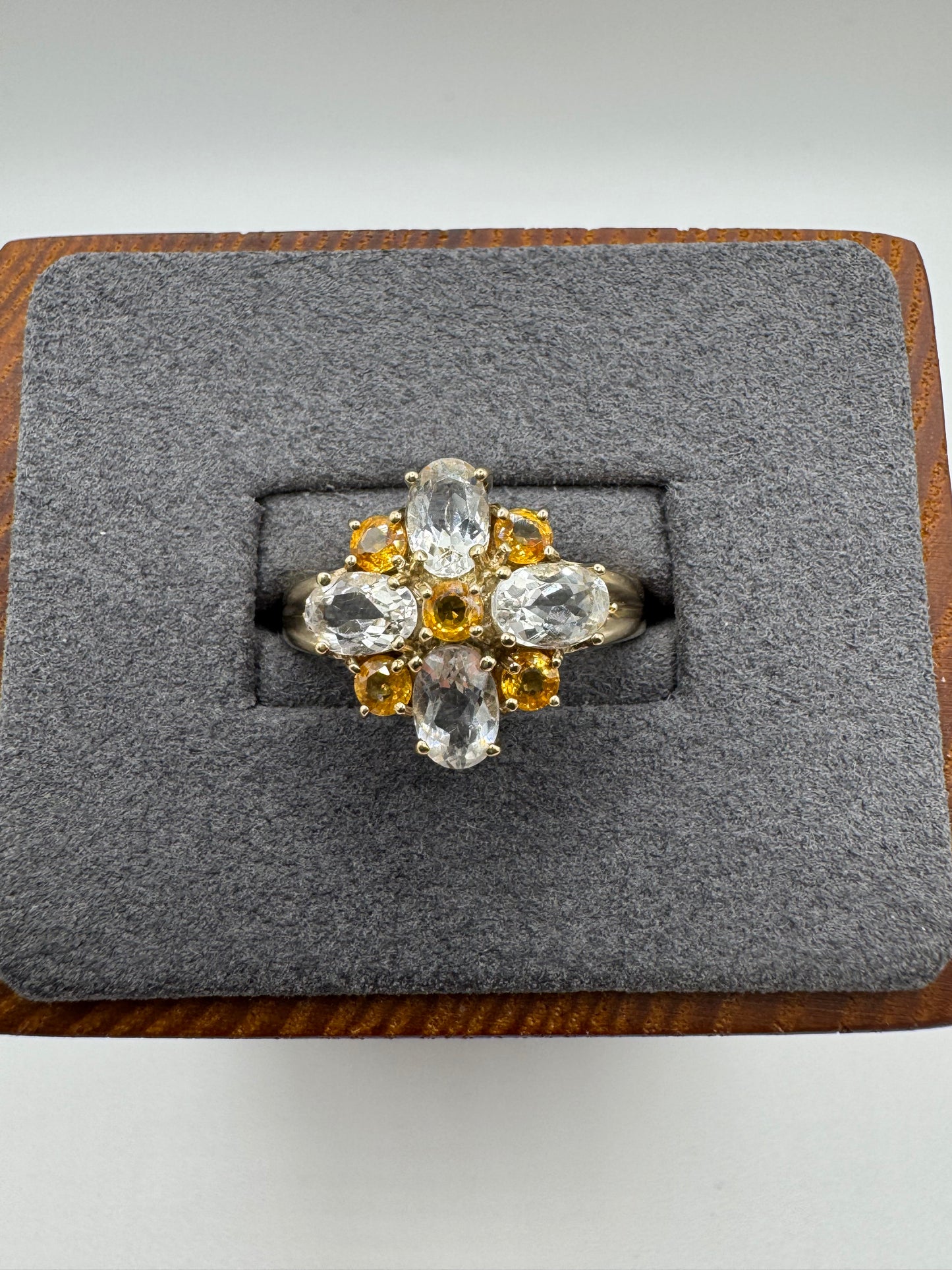 9ct gold citrine and topaz cluster ring
