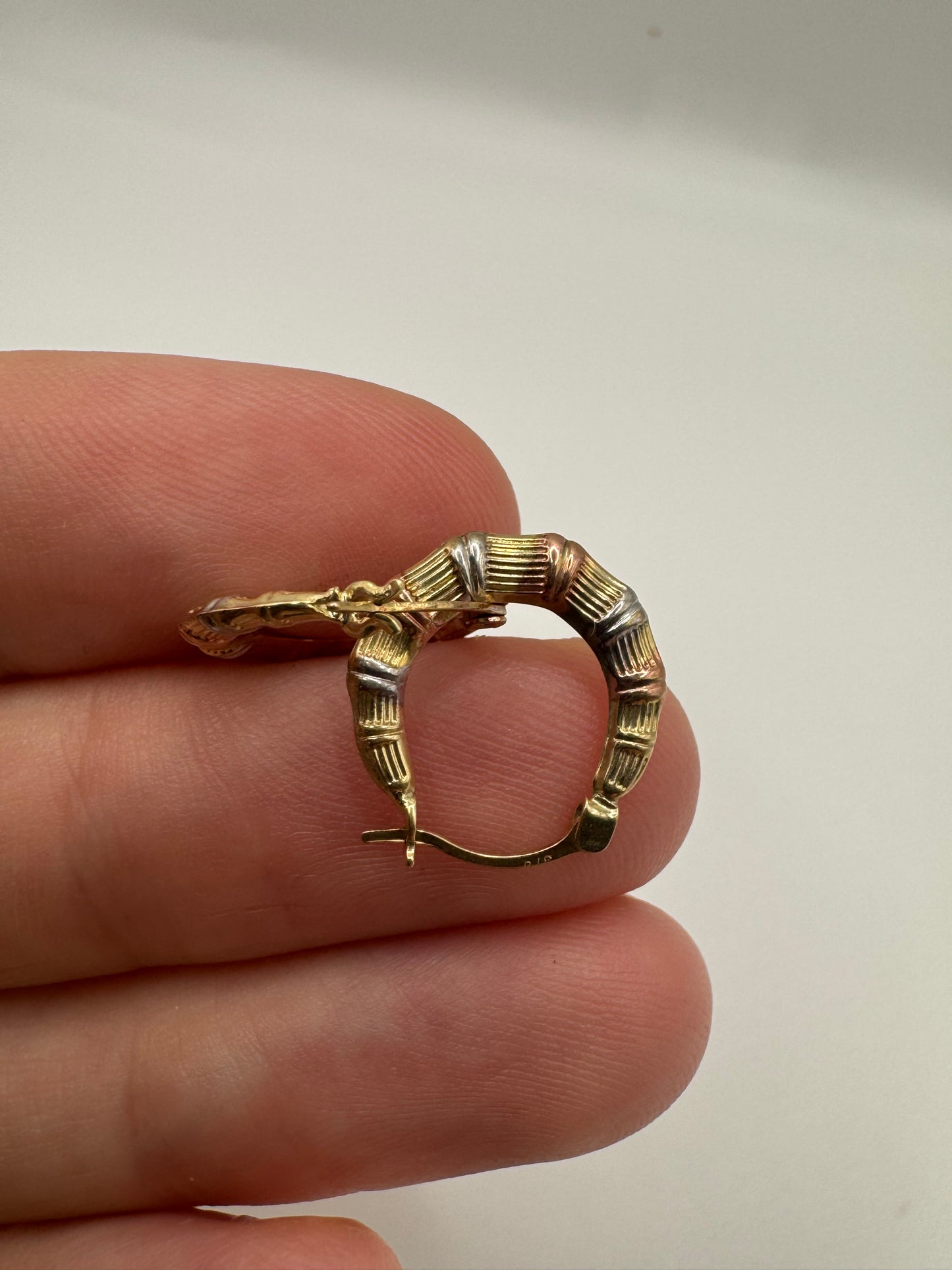 9ct tri-gold bamboo creole earrings