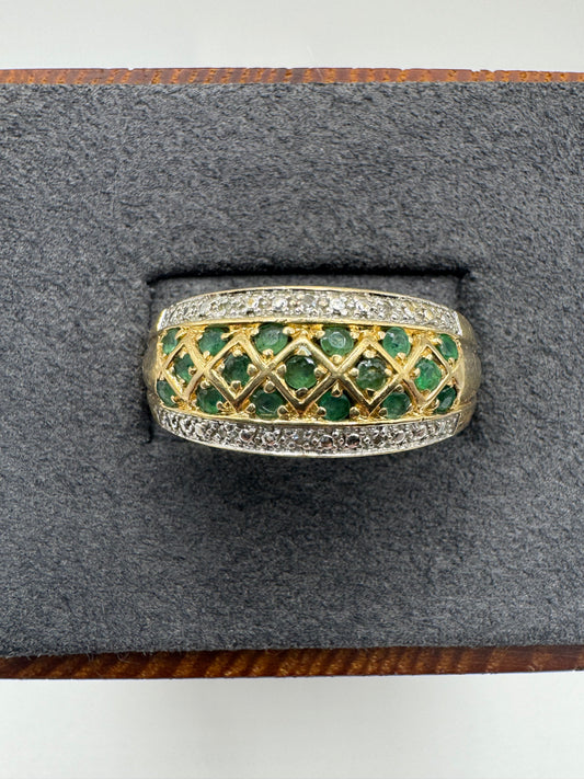 14ct gold emerald and diamond cluster ring