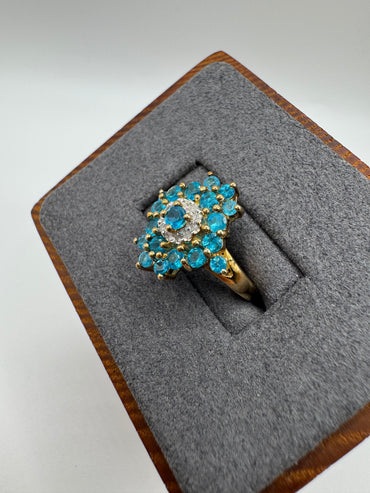 9ct gold blue apatite and diamond cluster ring
