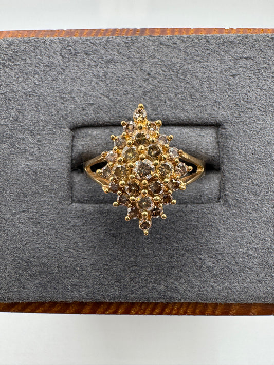 9ct gold 0.75ct champagne diamond cluster ring