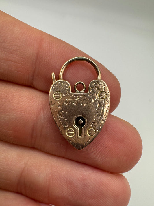 Antique 9ct rose gold engraved padlock 5