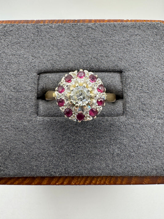Antique 18ct gold ruby and diamond cluster ring