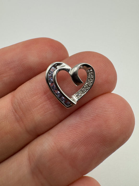 9ct white gold tanzanite and diamond heart pendant