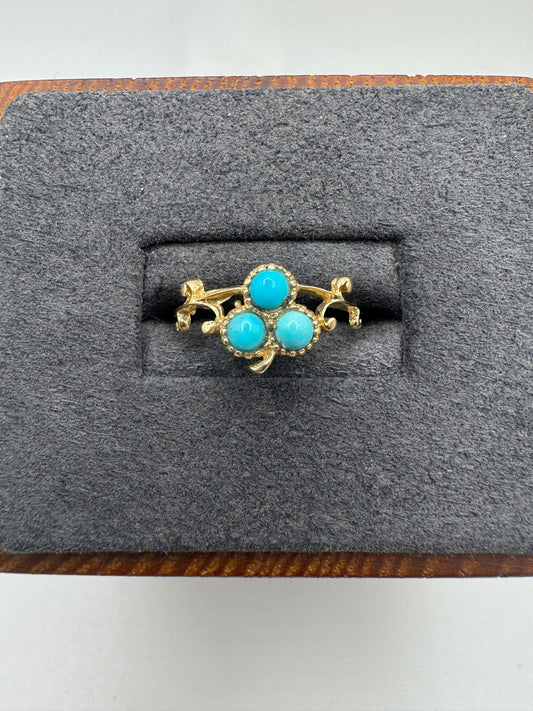 9ct gold turquoise clover ring