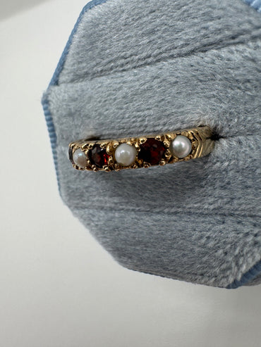 9ct gold garnet and pearl half eternity ring