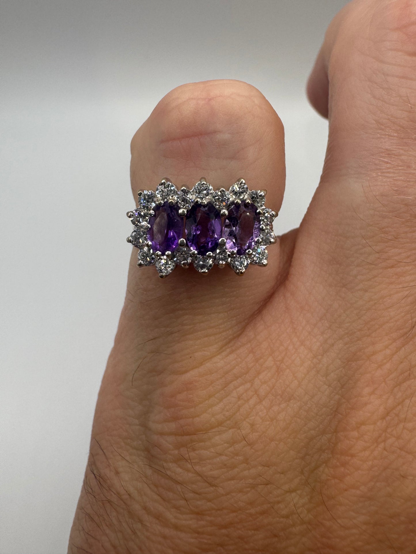 9ct gold amethyst and cz cluster ring