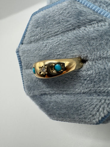 9ct gold turquoise and diamond gypsy ring
