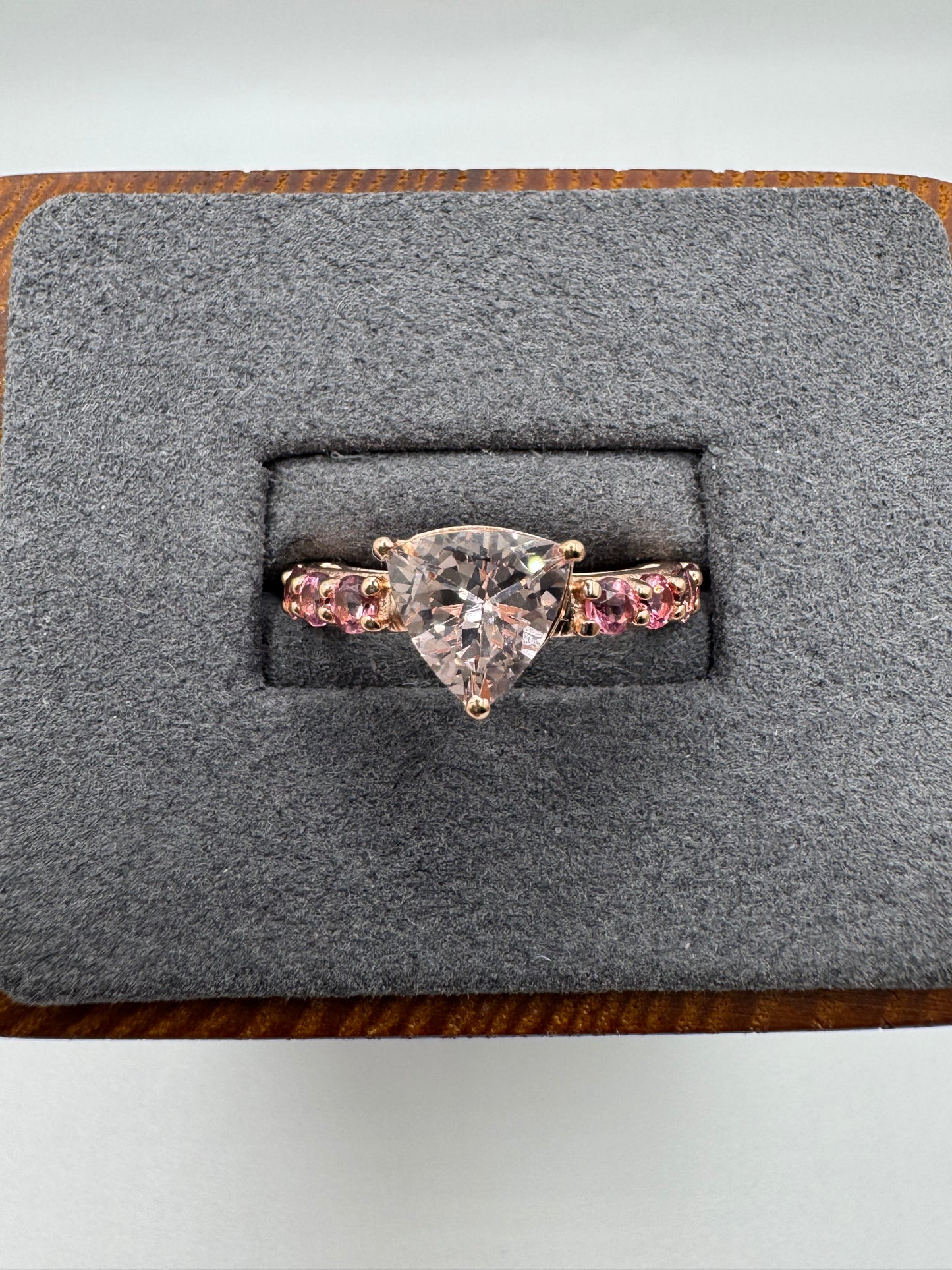 9ct rose gold morganite and pink sapphire half eternity ring