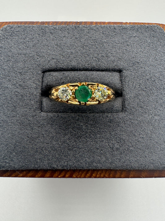 9ct gold emerald and diamond ring