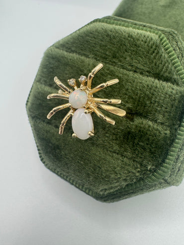 9ct gold opal and diamond spider ring