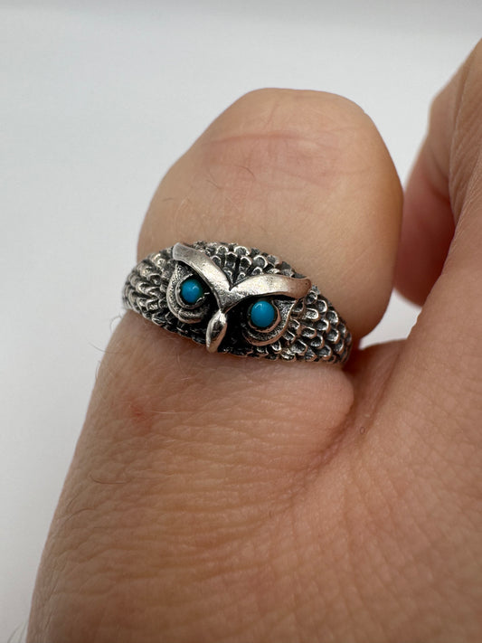 Silver turquoise owl ring