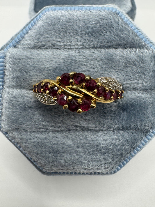 9ct gold ruby and diamond cluster ring