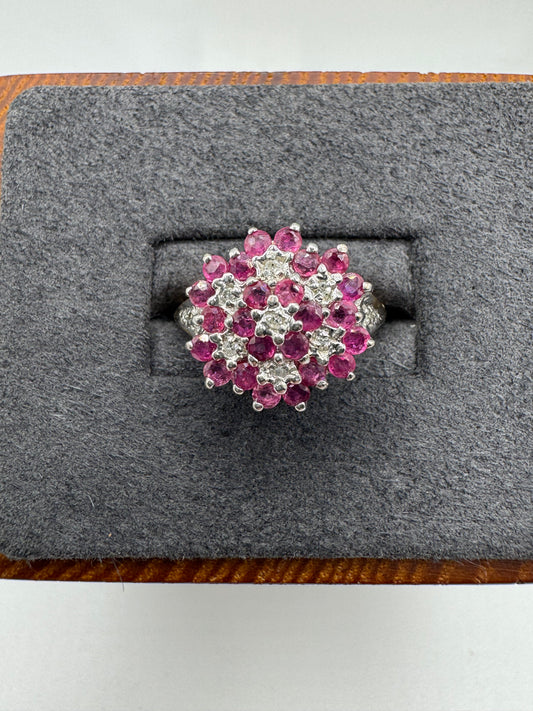 9ct gold ruby and diamond cluster ring