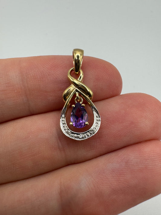 9ct gold amethyst and diamond pendant