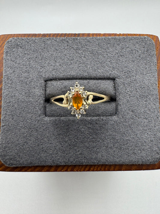 9ct gold citrine and zircon ring