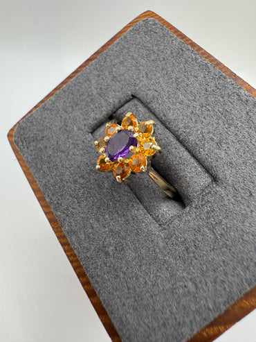 9ct gold amethyst and citrine cluster ring