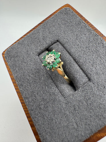 9ct gold emerald and diamond ring
