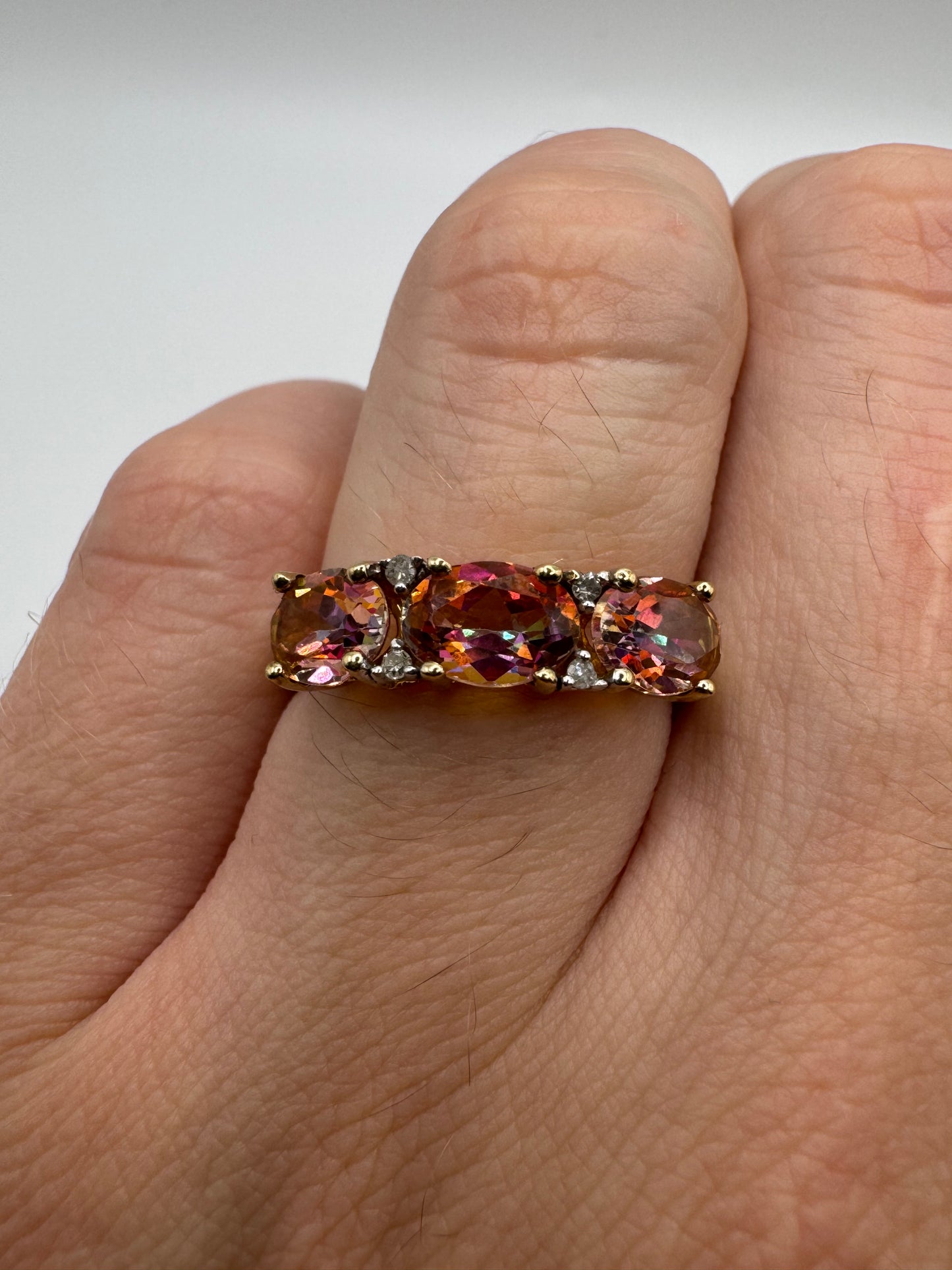 9ct gold sunset topaz and diamond ring