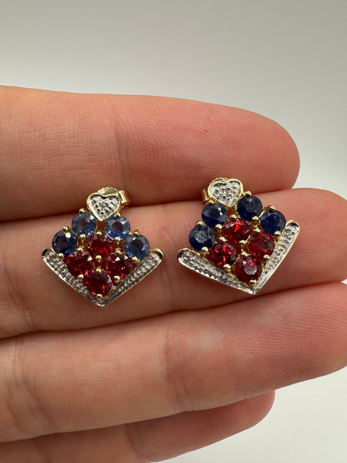 9ct gold sapphire, spinel and diamond earrings