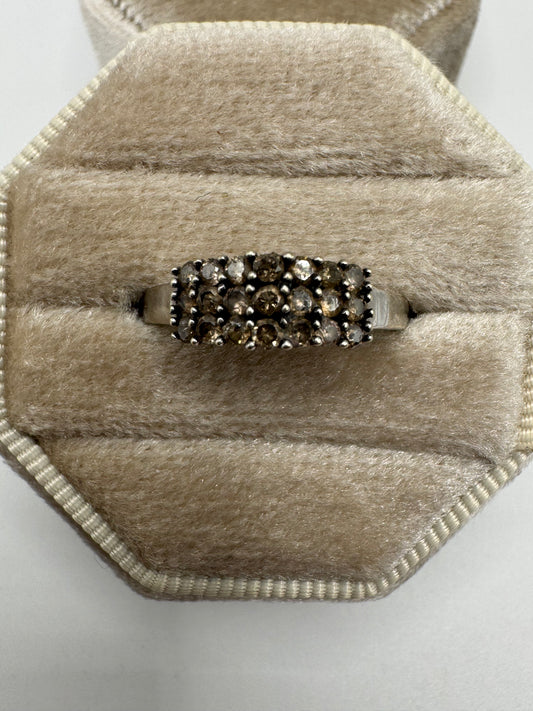 9ct white gold cognac diamond cluster ring