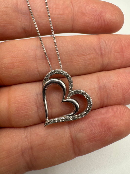 Silver diamond heart necklace