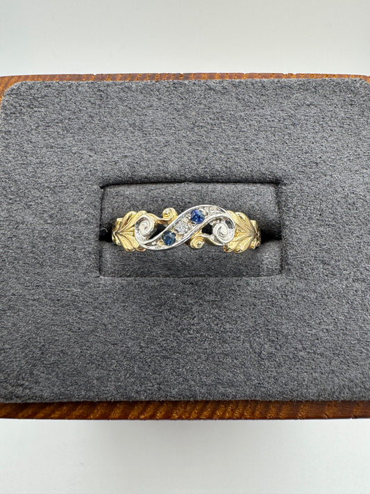 9ct gold sapphire and diamond gypsy ring